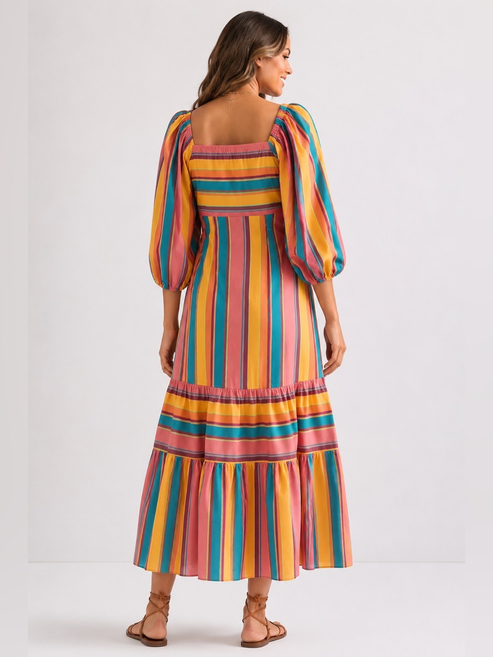 Farm Rio Rainbow Stripe Long Sleeve Maxi - Sz XS 🌈 - Picture 4 of 10